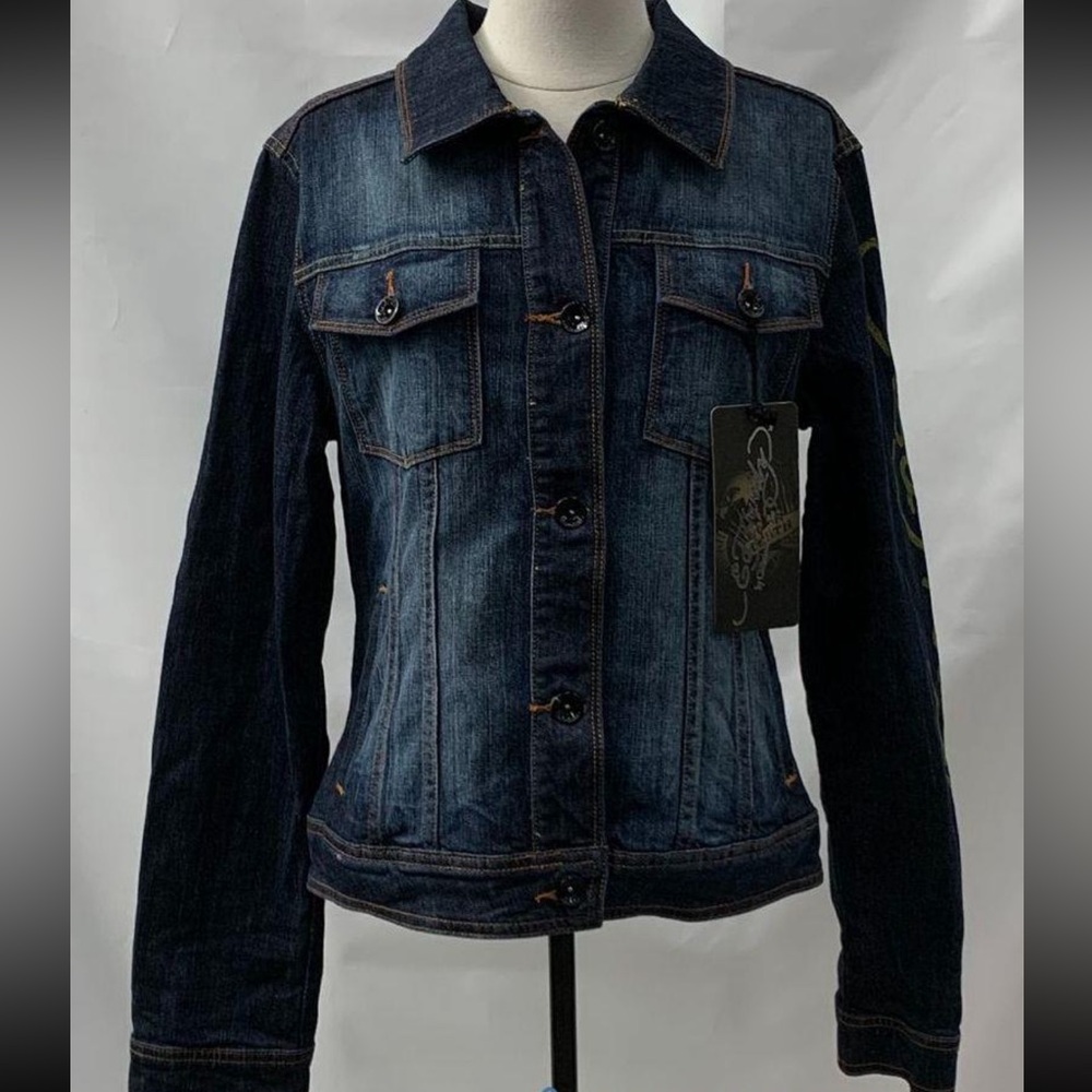 NWT Vintage Y2K Ed Hardy by Christian Audigier True Fit Bedazzled Patch Jacket. - Picture 4 of 7
